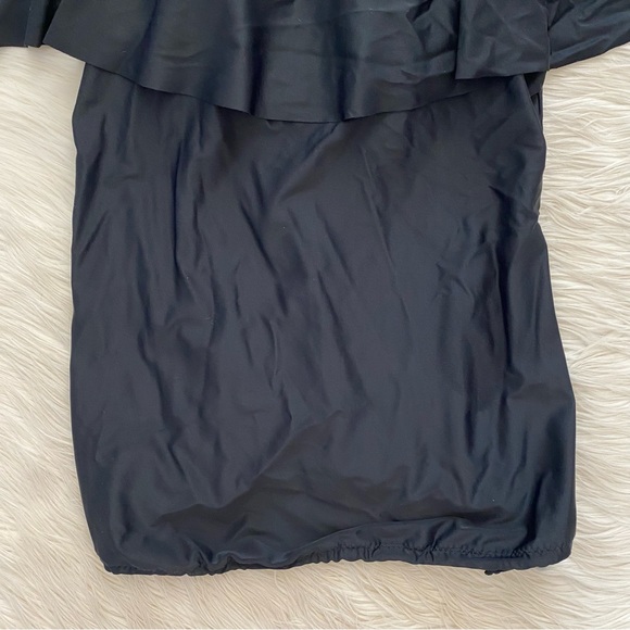 Mermaid Maternity Black Ruffle Cold Shoulder Drawstring Hem Tankini Swimsuit Top - Picture 4 of 11